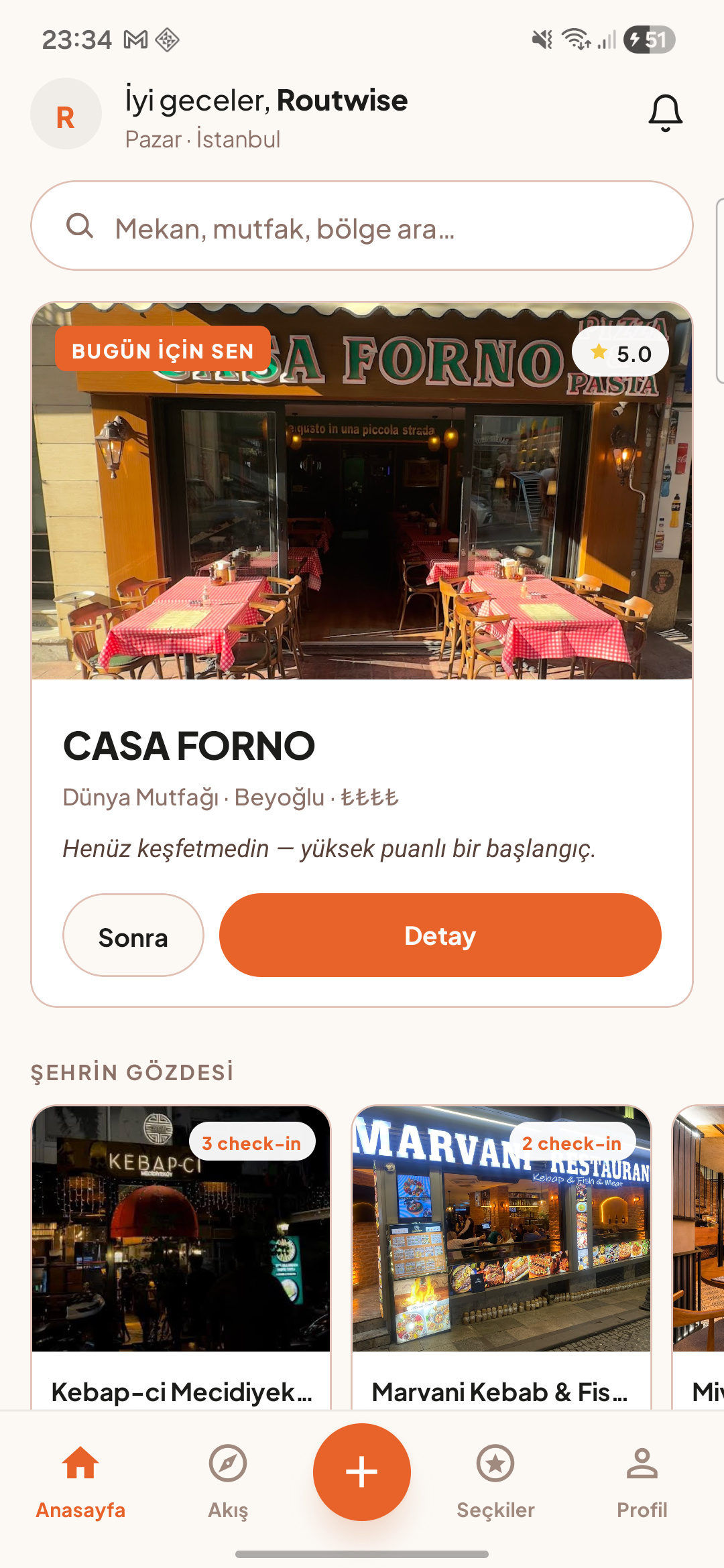 Roami uygulaması ana ekran